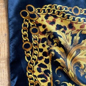Vintage Silk Scarf, Leopard Print with Grecian Design and Chain Print